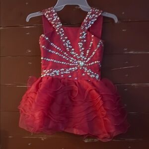 Red Ruffled Dress with Rhinestone Design